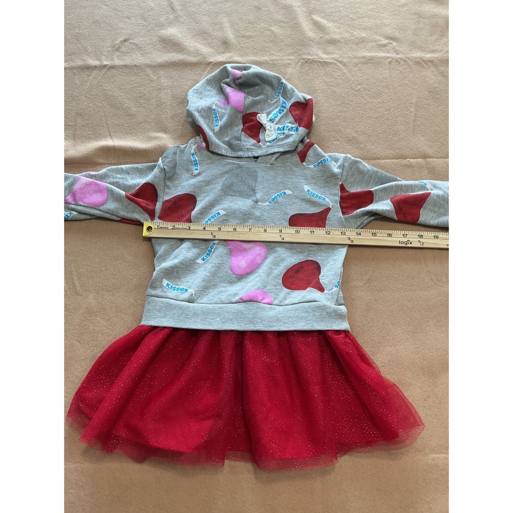 Hershey's Kisses Girls Grey Red Hooded Tutu Dress XS 4-5 Valentine's Day Sweet - Picture 3 of 8